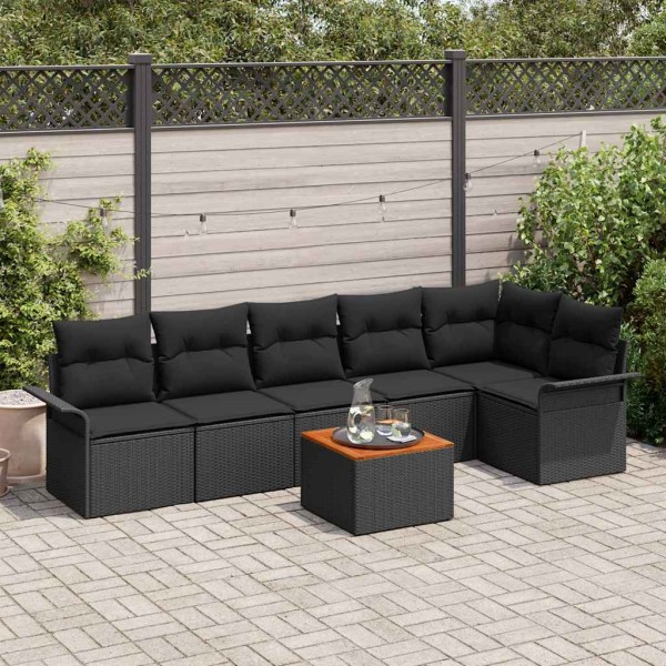 Garden sofa set with storage 7 pcs Black polyrattan