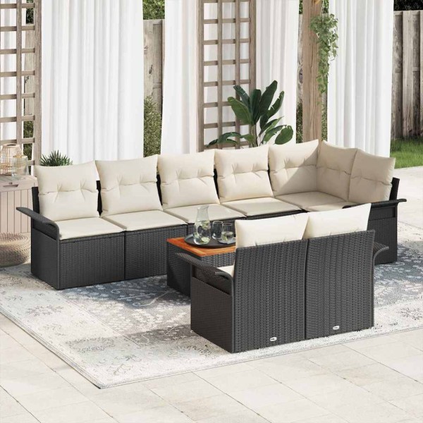 Garden Sofa Set 9 pcs Black and cream polyrattan