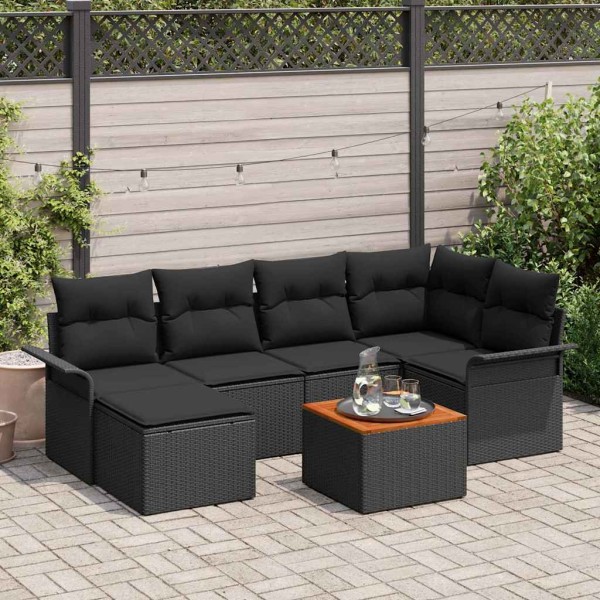 Garden sofa set with storage 7 pcs Black polyrattan