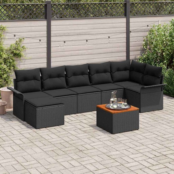 Garden sofa set with storage 8 pcs Black polyrattan