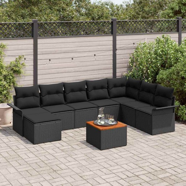 Garden sofa set with storage 9 pcs Black polyrattan