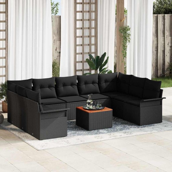Garden sofa set with storage 10 pcs Black polyrattan