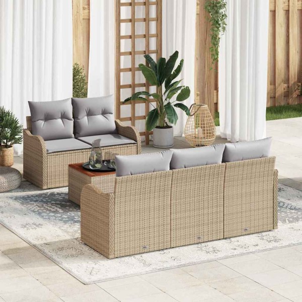 Garden Sofa Set 6 pcs Beige and light gray polyrattan