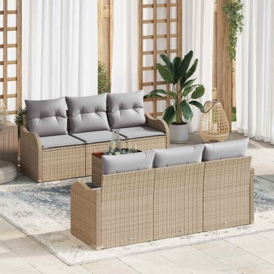 Garden Sofa Set 7 pcs Beige...