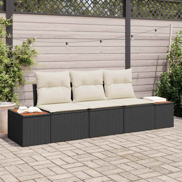 Garden Sofa Set 3 pcs Black and Cream Poly Rattan
