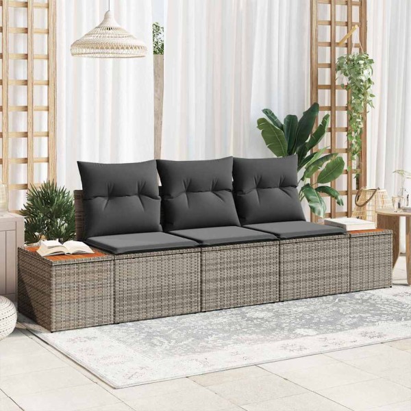 Garden Sofa Set with Storage 3 pcs Gray Poly Rattan
