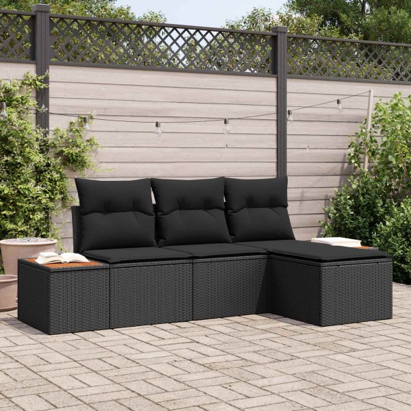 Garden sofa set with pillow 4 pcs Black poly rattan