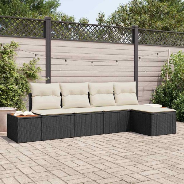 Garden Sofa Set 6 pcs Black and cream Polyrattan