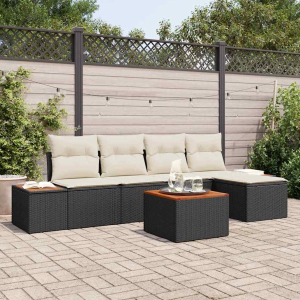 Garden Sofa Set 6 pcs Black and cream Polyrattan