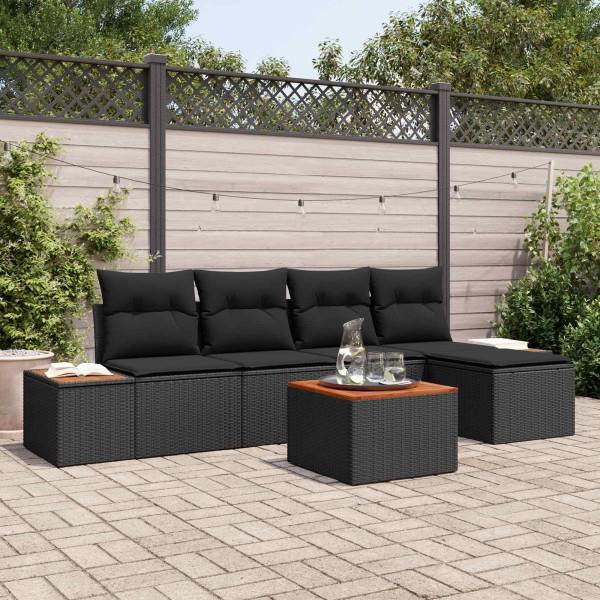 Garden sofa set with pillow 6 pcs Black Polyrattan