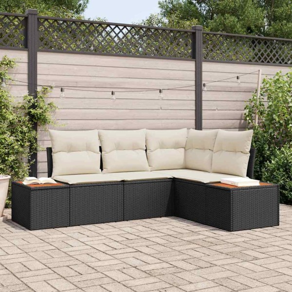 Garden Sofa Set 4 pcs Black and cream Polyrattan