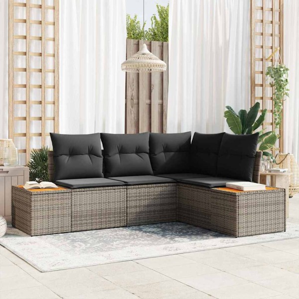Garden sofa set with pillow 4 pcs Gray Polyrattan