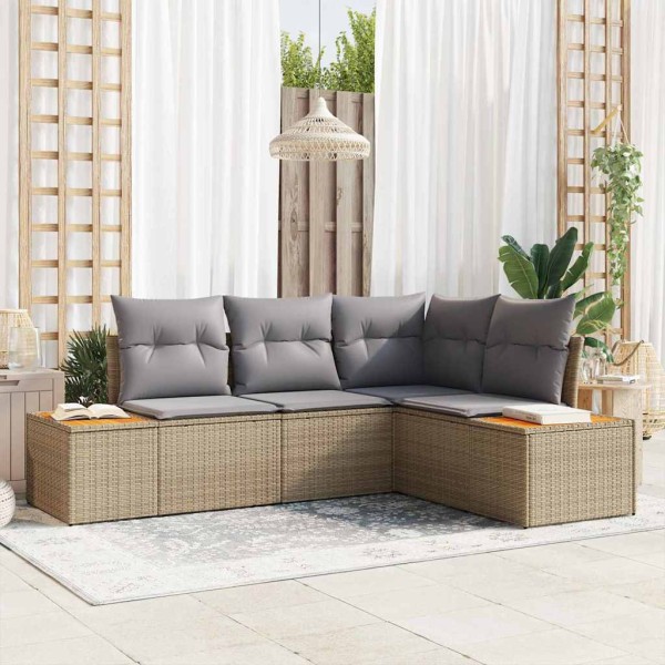 Garden Sofa Set 4 pcs Beige and light gray Polyrattan