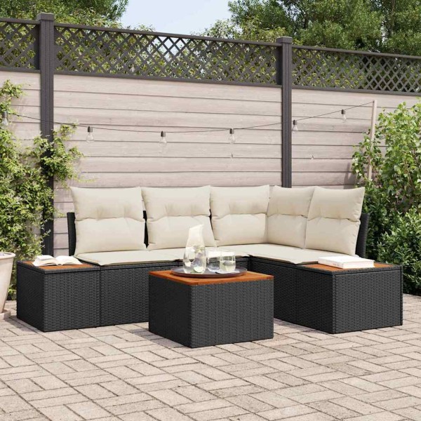 Garden Sofa Set 4 pcs Black and cream Polyrattan