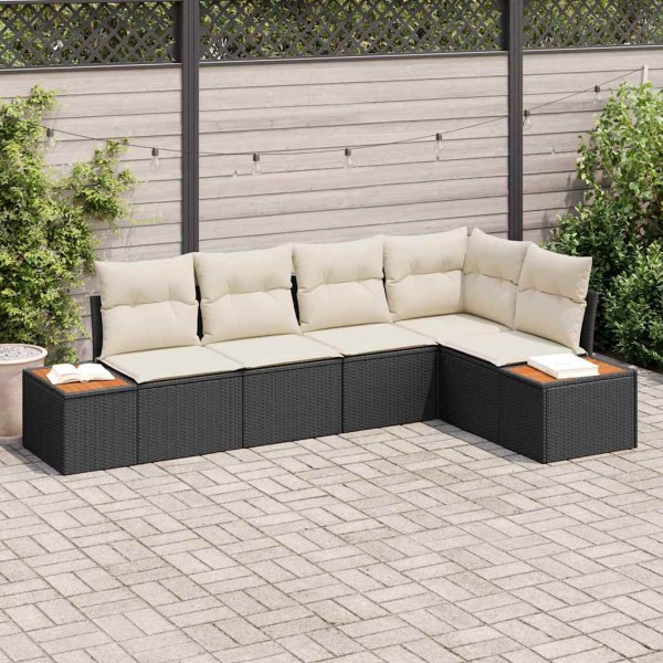 Garden Sofa Set 5 pcs Black and Cream Poly Rattan