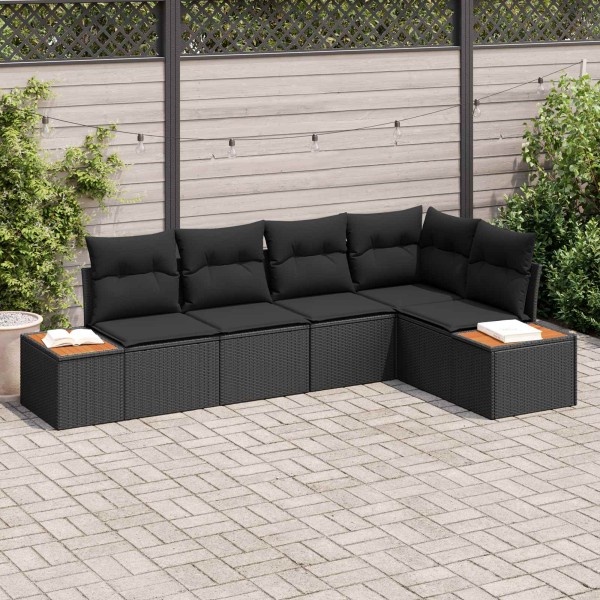 Garden sofa set with pillow 5 pcs Black poly rattan