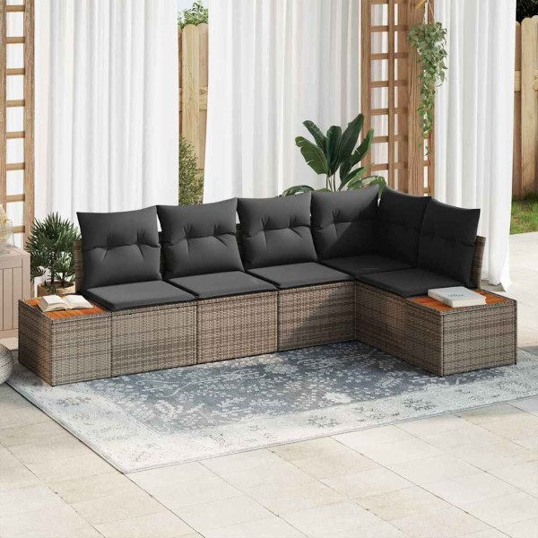 Garden Sofa Set with pillow 5 pcs Gray Poly rattan