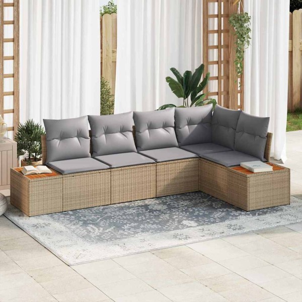 Garden Sofa Set 5 pcs beige and light gray