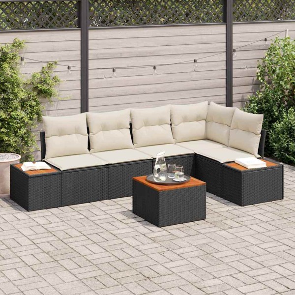 Garden Sofa Set 6 pcs Black and Cream Poly Rattan