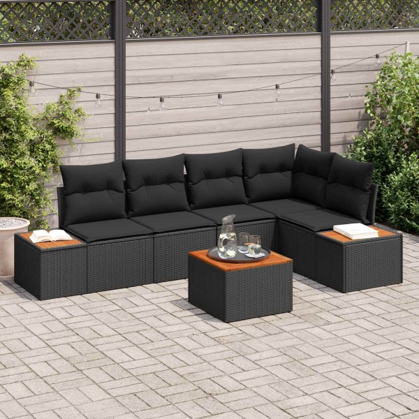 Garden sofa set with pillow 6 pcs Black poly rattan