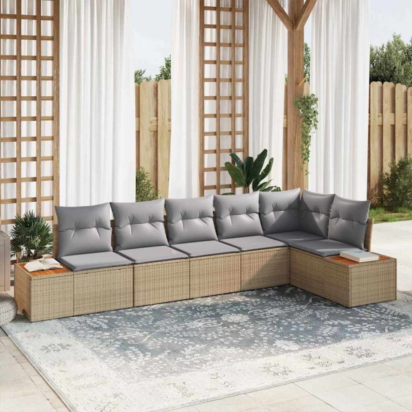 Garden Sofa Set 6 pcs Beige and light gray Polyrattan
