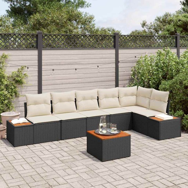 Garden Sofa Set 6 pcs Black and cream Polyrattan