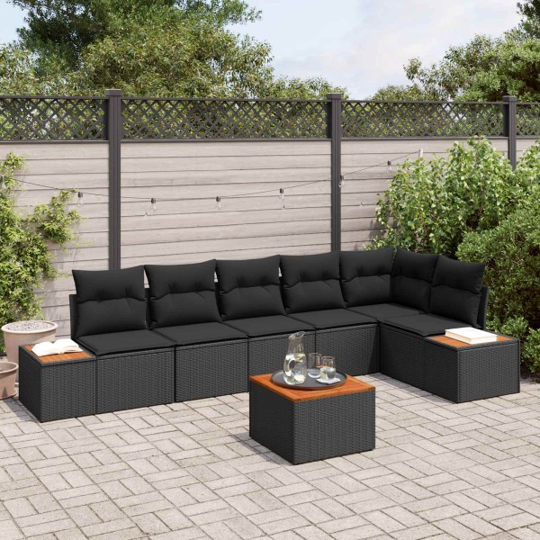 Garden sofa set with pillow 6 pcs Black Polyrattan