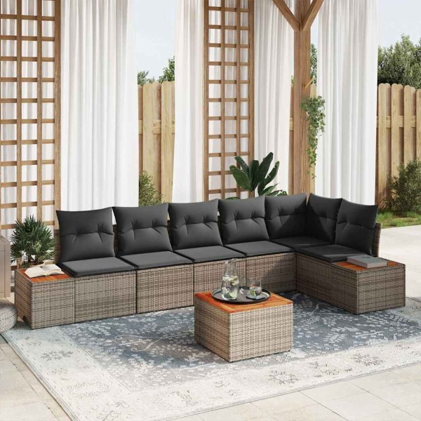 Garden sofa set with pillow 6 pcs Gray Polyrattan