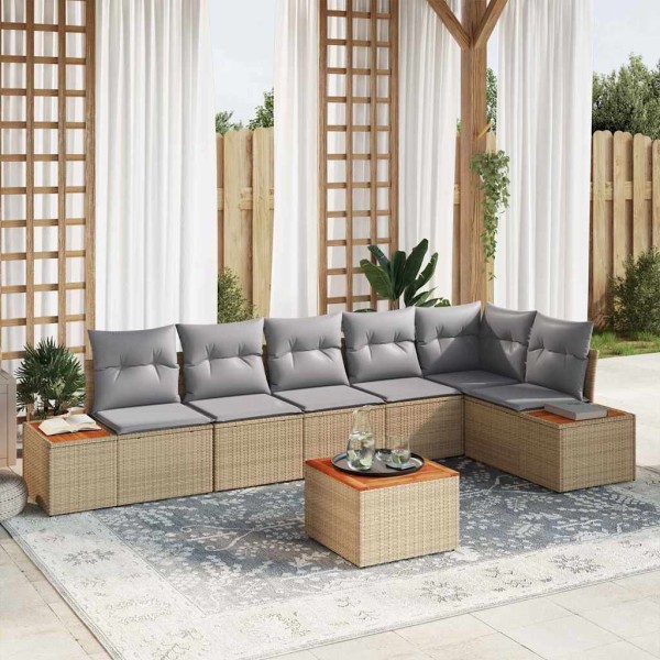 Garden Sofa Set 6 pcs Beige and light gray Polyrattan
