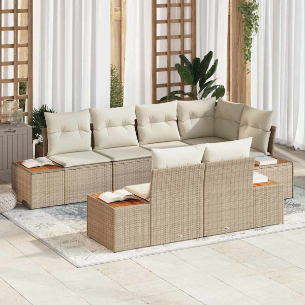 Garden Sofa Set 7 pcs Beige and cream Polyrattan