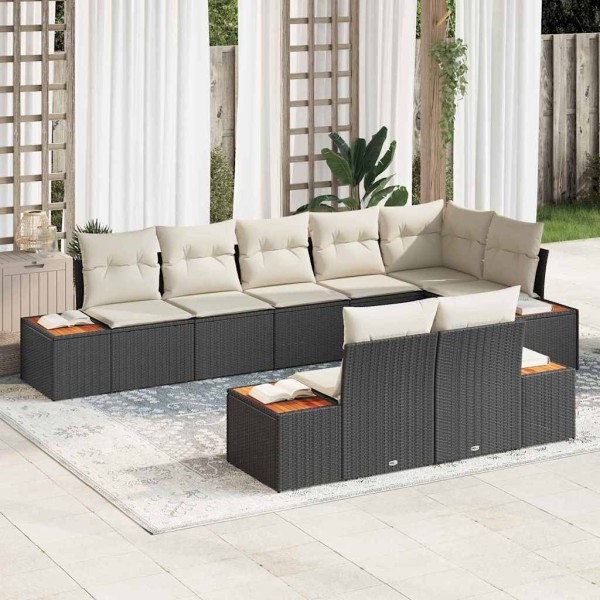 Garden Sofa Set 8 pcs Black and cream Polyrattan