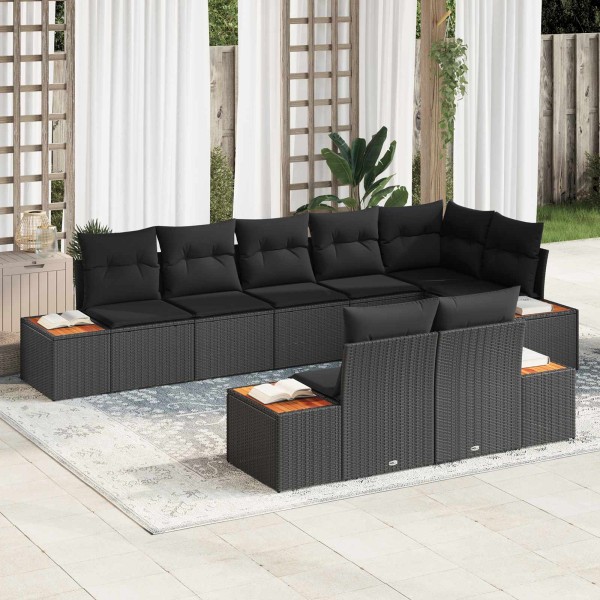 Garden sofa set with pillow 8 pcs Black Polyrattan