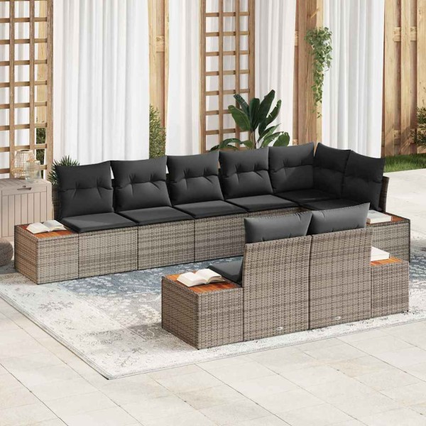 Garden sofa set with pillow 8 pcs Gray Polyrattan
