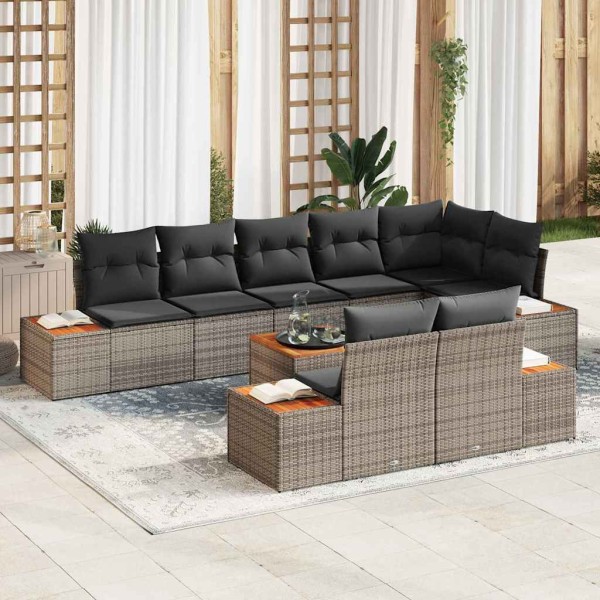Garden sofa set with pillow 8 pcs Gray Polyrattan