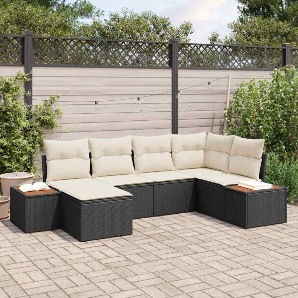 Garden Sofa Set 7 pcs Black and cream Polyrattan