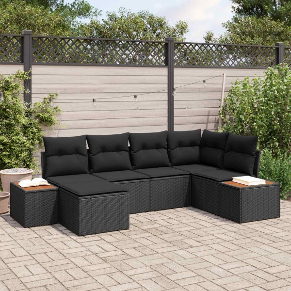 Garden sofa set with pillow 7 pcs Black Polyrattan