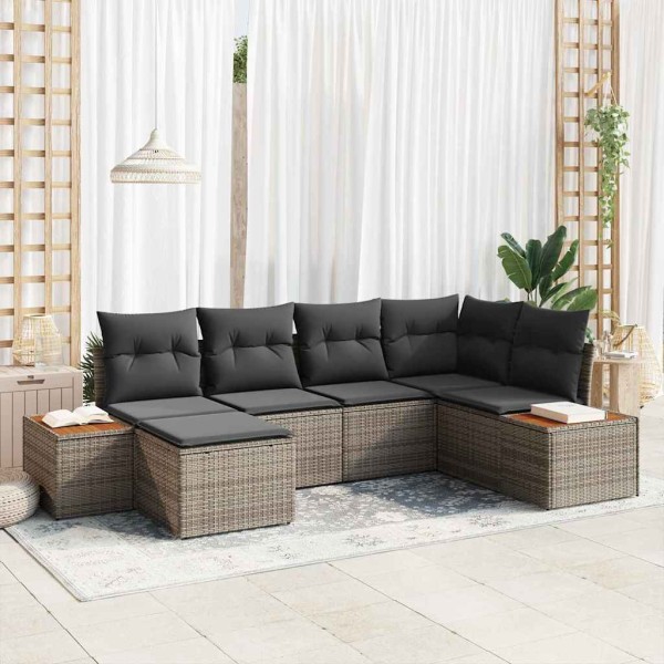 Garden sofa set with pillow 7 pcs Gray Polyrattan
