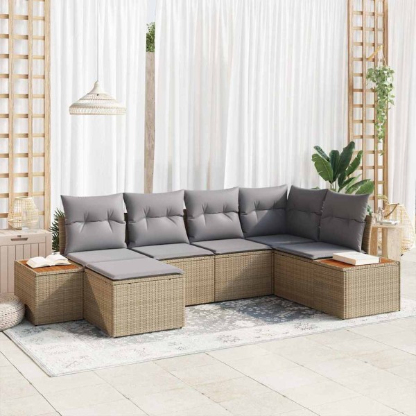 Garden Sofa Set 7 pcs Beige and light gray Polyrattan