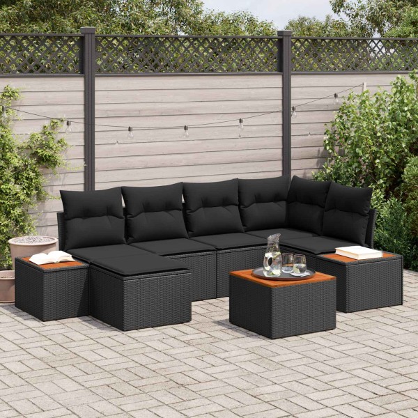 Garden sofa set with pillow 7 pcs Black Polyrattan