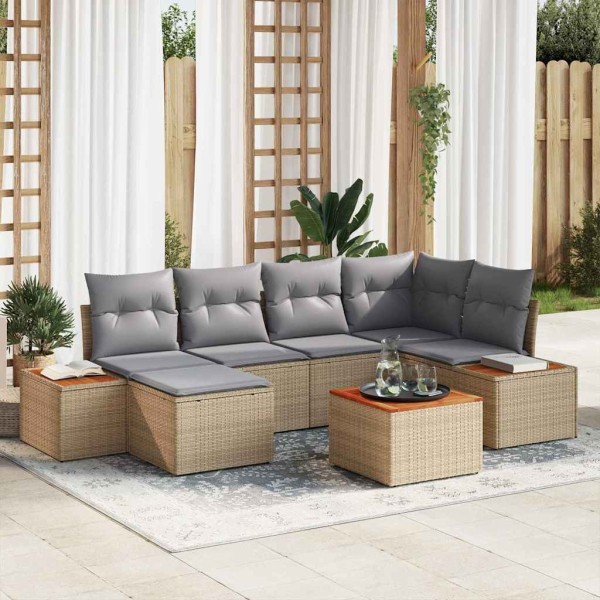 Garden Sofa Set 7 pcs Beige and light gray Polyrattan