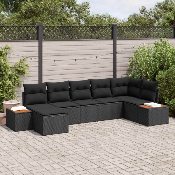 Garden sofa set with pillow 8 pcs Black Polyrattan