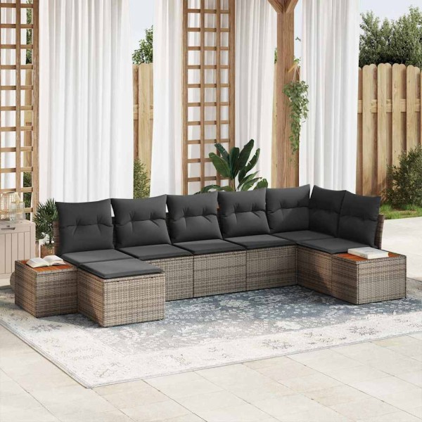 Garden sofa set with pillow 8 pcs Gray Polyrattan