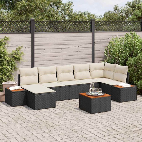 Garden Sofa Set 8 pcs Black and cream Polyrattan