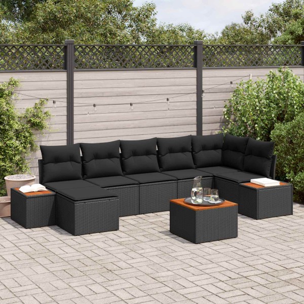 Garden sofa set with pillow 8 pcs Black Polyrattan