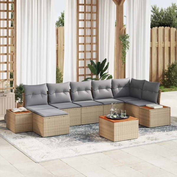 Garden Sofa Set 8 pcs Beige and light gray Polyrattan