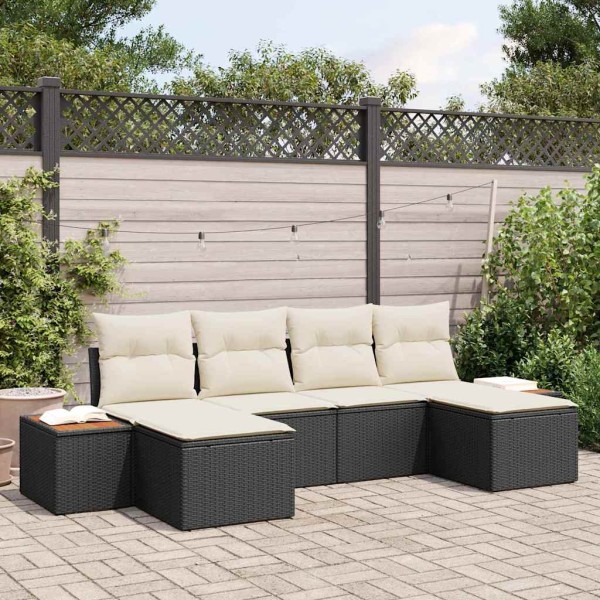 Garden Sofa Set 6 pcs Black and Cream Poly Rattan