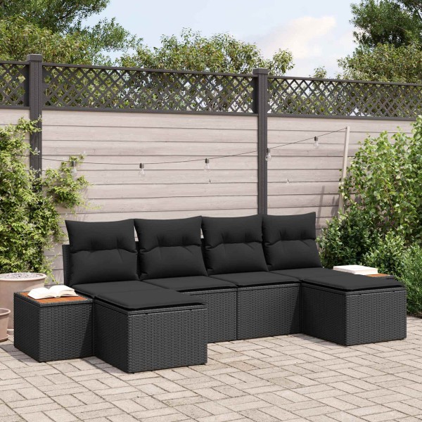 Garden sofa set with pillow 6 pcs Black poly rattan