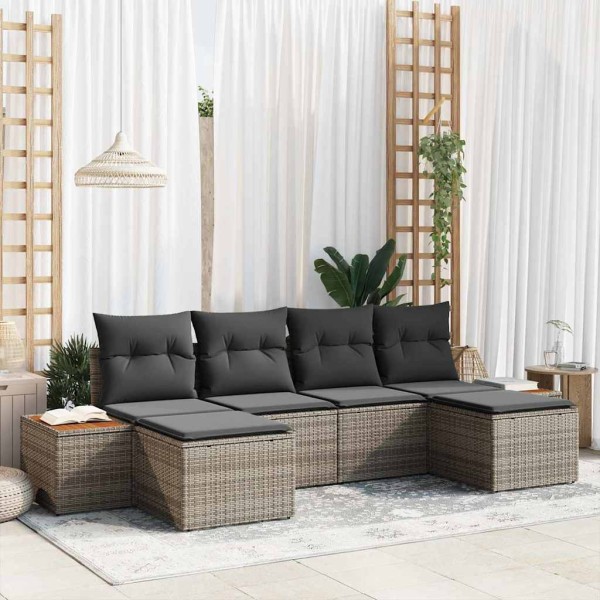 Garden sofa set with pillow 6 pcs Gray poly rattan