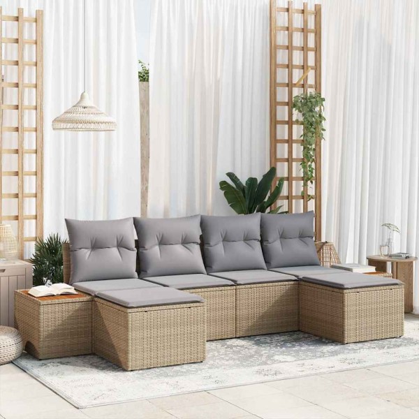 Garden Sofa Set 6 pcs Beige and light gray Poly rattan