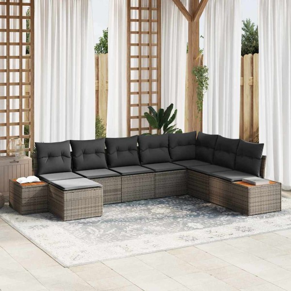 Garden Sofa Set with pillow 9 pcs Gray Polyrattan